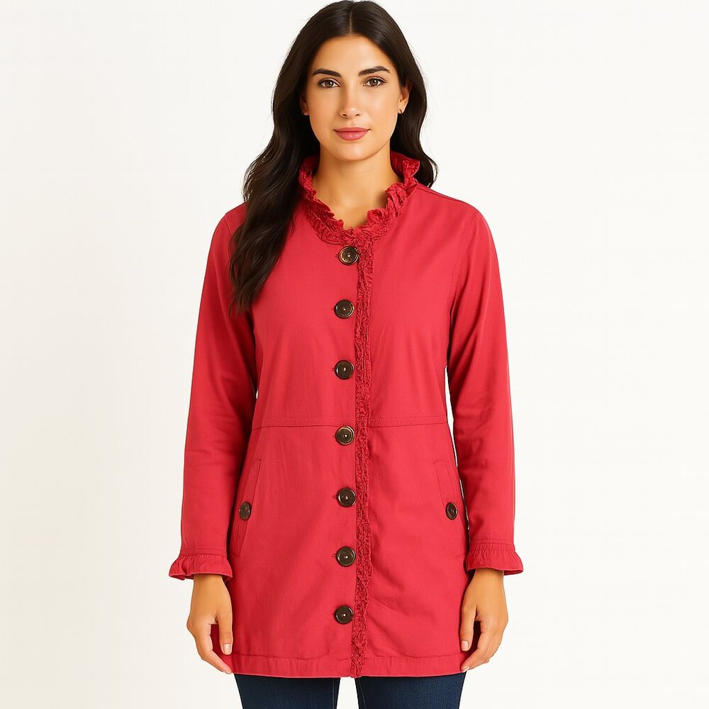 Neon Buddha Women's  Button-Up Coral Jacket Boho Casual chic Size Small